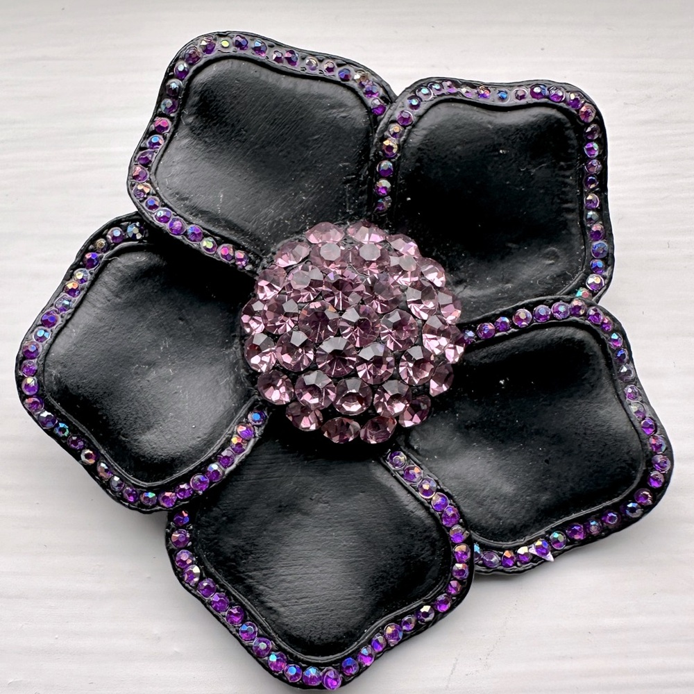 Vintage Flower Brooch Pink Purple Rhinestones